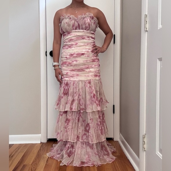 Marchesa Pearl Georgina Chapman strapless Tulle Tiered floral Gown - Picture 2 of 10